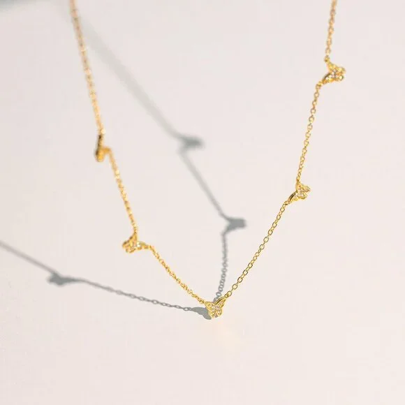 Diamond Necklaces for Women 14K Gold Silver Gold Plated Dainty Necklace Five Dia - Picture 6 of 8